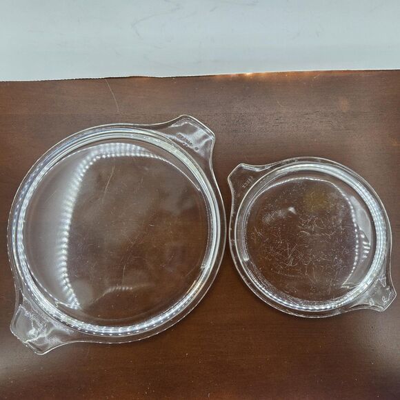 Pyrex Glass Casserole Replacement Lids Lot Of 2 Clear Round 475-C31 With Handles - Picture 1 of 9